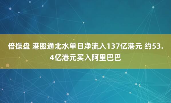 倍操盘 港股通北水单日净流入137亿港元 约53.4亿港元买入阿里巴巴